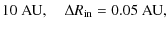 $\displaystyle 10~{\rm AU},\quad \Delta R_{\rm in} = 0.05~{\rm AU},$