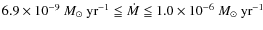$6.9 \times 10^{-9}~{M_{\odot}~{\rm yr}^{-1}}
\leqq \dot{M} \leqq 1.0 \times 10^{-6}~{M_{\odot}~{\rm yr}^{-1}}$