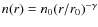 $n(r)=n_0(r/r_0)^{-\gamma}$