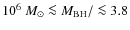 $10^6~M_\odot\la M_{\rm BH}/ \la 3.8$