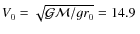 $V_0 = \sqrt{\mathcal{GM}/gr_0} = 14.9~$