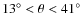 $13^\circ < \theta < 41^\circ$