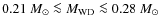 $0.21~M_{\odot} \la M_{\rm WD} \la 0.28~M_{\odot}$