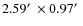 $2.59 \hbox{$^\prime$ }\times 0.97 \hbox{$^\prime$ }$