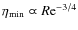 $\eta_{\min} \varpropto
R{\rm e}^{-3/4}$