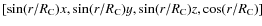 $[\sin(r/R_{{\rm C}}) x, \sin(r/R_{{\rm C}}) y, \sin(r/R_{{\rm C}}) z, \cos(r/R_{{\rm C}})]$