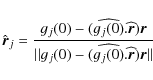 \begin{displaymath}%
\hat{\vec{r}}_j = \frac{
g_j({0}) - ( \widehat{g_j({0})}....
...( \widehat{g_j({0})}. \widehat{\vec{r}} ) \vec{r} \vert\vert }
\end{displaymath}