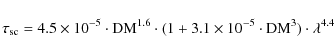 \begin{displaymath}%
\tau_{\rm sc}=4.5 \times 10^{-5} \cdot {\rm DM}^{1.6}\cdot(1+3.1 \times 10^{-5}\cdot {\rm DM}^3)\cdot \lambda^{4.4}
\end{displaymath}