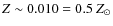$Z \sim 0.010 = 0.5~{Z}_\odot$