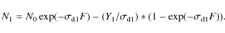\begin{displaymath}
N_{1} = N_{0} \exp(- \sigma_{\rm d1} F) - (Y_{1}/\sigma_{\rm d1})*(1 - \exp(- \sigma_{\rm d1} F)).
\end{displaymath}
