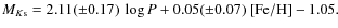 $ M_{K{\rm s}} =2.11(\pm 0.17)~ \log{P} + 0.05(\pm 0.07)~ [{\rm Fe/H}] - 1.05.$