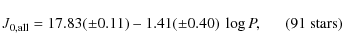 \begin{displaymath}J_{0,{\rm all}} = 17.83(\pm0.11) - 1.41(\pm0.40) ~ \log P, ~~~~~~(91~{\rm stars})
\end{displaymath}