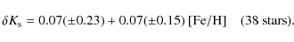 \begin{displaymath}\delta K_{\rm s} = 0.07(\pm0.23) + 0.07(\pm0.15)~ {\rm [Fe/H]} ~~~~(38~{\rm stars}).
\end{displaymath}