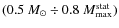 $(0.5~M_{\odot} \div 0.8~M_{\rm max}^{\rm stat})$