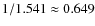 $1/1.541 \approx 0.649$