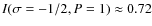 $I(\sigma=-1/2,P=1) \approx 0.72$