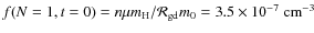 $f(N=1,t=0) = n \mu m_{\rm H}/\mathcal{R}_{\rm gd} m_0 = 3.5\times10^{-7}\ {\rm cm^{-3}}$