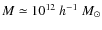 $M \simeq 10^{12}~ h^{-1} ~M_{\odot}$