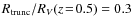 $R_{\rm trunc}/R_V(z\!=\!0.5)=0.3$