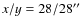$x/y=28/28^{\prime\prime}$