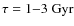 $\tau=1{-}3~{\rm Gyr}$