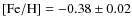 ${\rm [Fe/H]}=-0.38\pm0.02$
