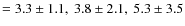 $=3.3\pm1.1,~3.8\pm2.1,~5.3\pm3.5$