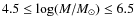 $4.5 \leq \log (M/M_{\odot}) \leq 6.5$