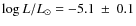 $\log{L/L_{\odot}}= -5.1~\pm~0.1$