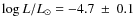 $\log{L/L_{\odot}}=
-4.7~\pm~0.1$