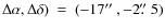 $\Delta \alpha, \Delta \delta)~=~(-17\hbox{$^{\prime\prime}$ }, -2\hbox{$.\!\!^{\prime\prime}$ }5)$