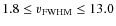 $1.8 \leq v_{\rm FWHM} \leq 13.0$