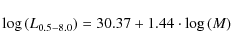 \begin{displaymath}\log \left(L_{0.5-8.0}\right)=30.37+1.44 \cdot \log\left(M\right)
\end{displaymath}