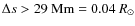 $\Delta s > 29~{\rm Mm}=0.04~R_{\odot}$
