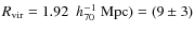 $R_{\rm vir}=1.92~\;h_{70}^{-1}~{\rm Mpc})=(9\pm3)$