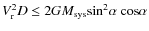$V_{\rm r}^2D\leq2GM_{\rm
sys}\rm {sin}^2\alpha~\rm {cos}\alpha$
