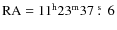 ${\rm RA}=11^{{\rm h}}23^{{\rm m}}37~\rlap{\hbox{${^{\rm s}}$ }}{\hbox{$.$ }}~6$
