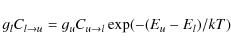 \begin{displaymath}%
g_l C_{l\rightarrow u} = g_u C_{u\rightarrow l} \exp(-(E_u-E_l)/kT)
\end{displaymath}