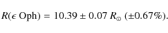 \begin{displaymath}R(\ensuremath{\epsilon~{\rm Oph}} ) = 10.39 \pm 0.07~\ensuremath{R_\odot} ~(\pm 0.67\%).
\end{displaymath}