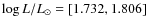 $\log L/\ensuremath{L_\odot} = [1.732,1.806]$