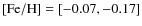$\ensuremath{{\rm [Fe/H]}} = [-0.07,-0.17]$
