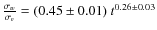$\frac {\sigma_w} {\sigma_v} =(0.45\pm0.01)~t^{0.26\pm0.03}$