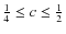 $\frac {1} {4}\leq c\leq\frac {1} {2}$