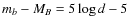 $m_b-M_B=5\log{d}-5$