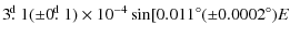 $\displaystyle 3\hbox{$.\!\!^{\rm d}$ }1(\pm0\hbox{$.\!\!^{\rm d}$ }1)\times10^{-4}\sin[0.011^{\circ}(\pm0.0002^{\circ})E$