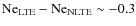 ${\rm Ne}_{\rm LTE}-{\rm Ne}_{\rm NLTE}\sim-0.3$
