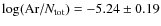 $\log ({\rm Ar}/N_{\rm tot})=-5.24\pm0.19$