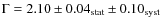 $\Gamma = 2.10 \pm 0.04_{{\rm stat}} \pm 0.10_{{\rm syst}}$