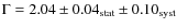 $\Gamma = 2.04 \pm 0.04_{{\rm stat}} \pm 0.10_{{\rm syst}}$