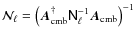 $\mathcal{N}_\ell=
\left(\ensuremath{\vec{A}_{\rm cmb}} ^\dag\ensuremath{\tens{N}_\ell} ^{-1} \ensuremath{\vec{A}_{\rm cmb}}\right)^{-1} $